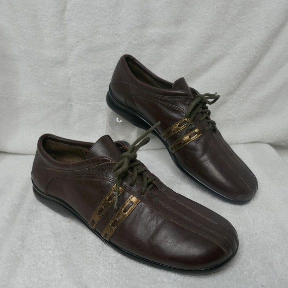 David Tate Brown Leather Oxford Shoes Lace-up Gold Detail Size 8 NARROW - Picture 2 of 16